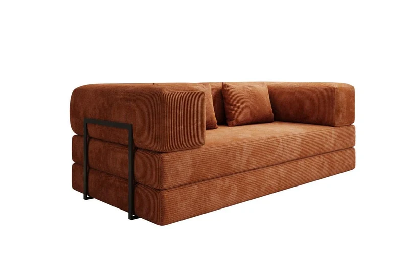 Luxusbetten24 Lazy 3-Sitzer Sofa – Designer Couch aus Cord, Modernes Loungesofa mit Metallrahmenh