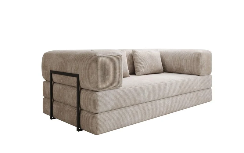 Luxusbetten24 Lazy 3-Sitzer Sofa – Designer Couch aus Cord, Modernes Loungesofa mit Metallrahmenh