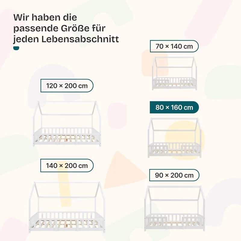 [en.casa] Kinderbett Montessori Hausbett Kiefernholz mit Rausfallschutz und Lattenrost für Kinder Bodenbett Weißh