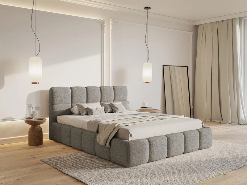 Selsey Polsterbett mit Holzrahmen | Modernes Doppelbett | Bouclé Stoff, Stabil & Langlebigh