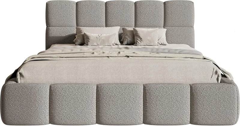 Selsey Polsterbett mit Holzrahmen | Modernes Doppelbett | Bouclé Stoff, Stabil & Langlebigh