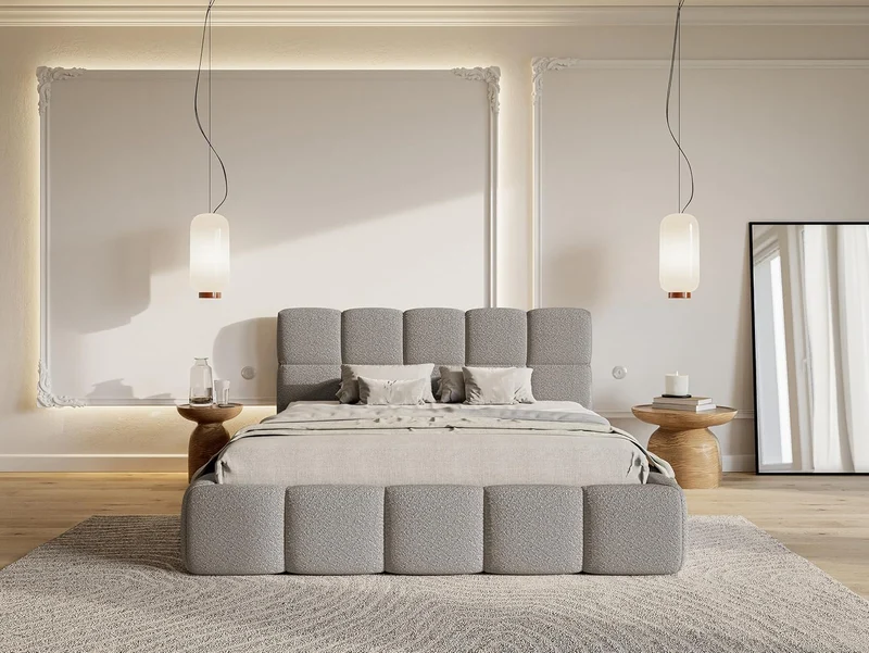 Selsey Polsterbett mit Holzrahmen | Modernes Doppelbett | Bouclé Stoff, Stabil & Langlebigh