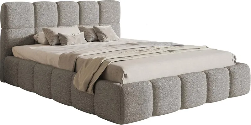 Selsey Polsterbett mit Holzrahmen | Modernes Doppelbett | Bouclé Stoff, Stabil & Langlebigh
