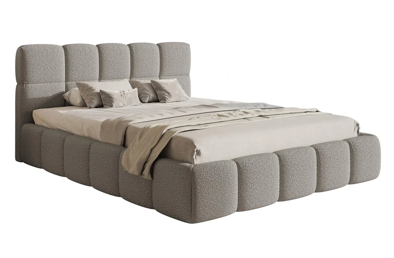 Selsey Polsterbett mit Holzrahmen | Modernes Doppelbett | Bouclé Stoff, Stabil & Langlebigh