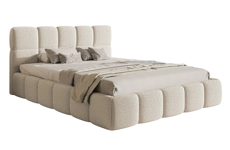 Selsey Polsterbett mit Holzrahmen | Modernes Doppelbett | Bouclé Stoff, Stabil & Langlebigh