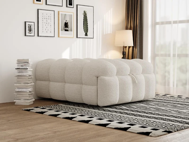 MOBETTRES Polsterbett 2-in-1 Beige – Ausziehbares Schlafsofa & Fußhocker, Teddy-Samtstoff, Einzelbetth