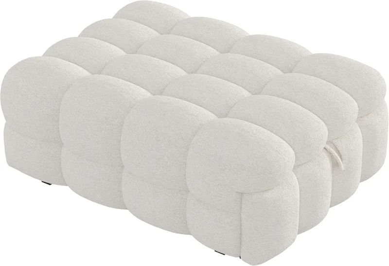MOBETTRES Polsterbett 2-in-1 Beige – Ausziehbares Schlafsofa & Fußhocker, Teddy-Samtstoff, Einzelbetth