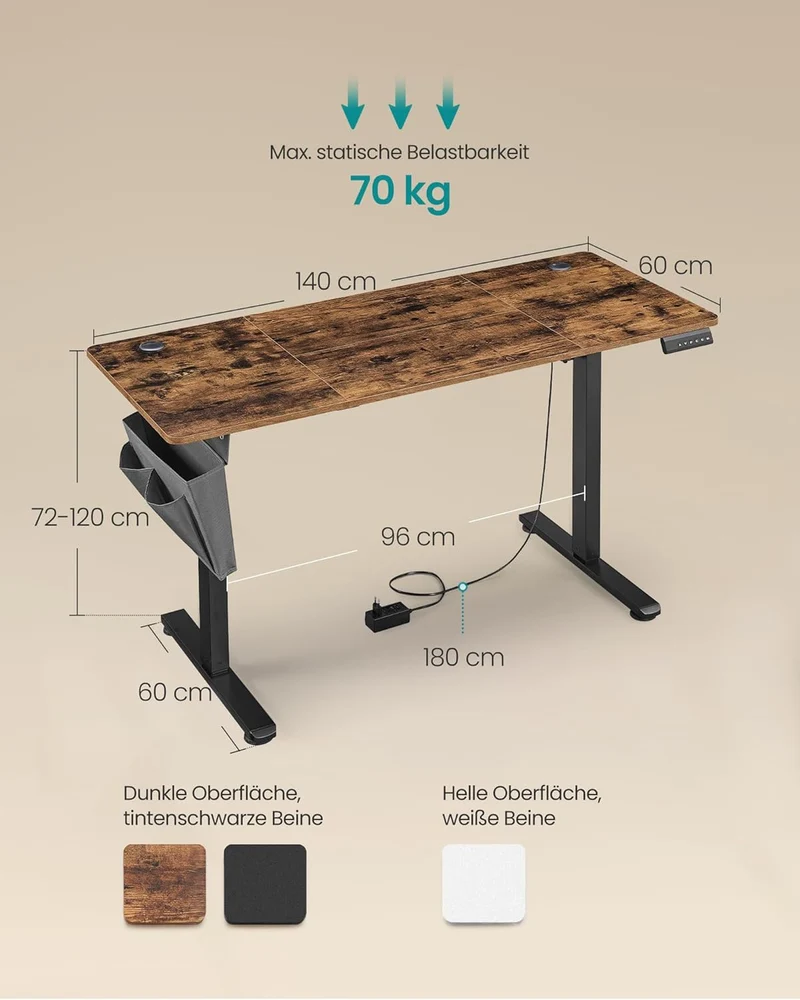 SONGMICS Elektrischer Höhenverstellbarer Schreibtisch – Holz & Stahl, Ergonomisch, Höhenverstellbarh