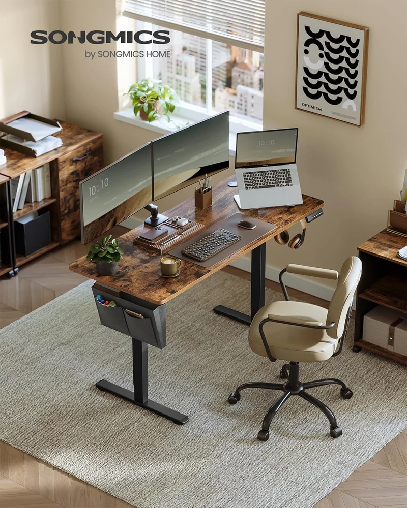 SONGMICS Elektrischer Höhenverstellbarer Schreibtisch – Holz & Stahl, Ergonomisch, Höhenverstellbarh