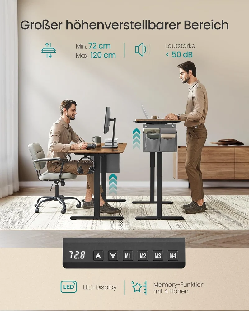 SONGMICS Elektrischer Höhenverstellbarer Schreibtisch – Holz & Stahl, Ergonomisch, Höhenverstellbarh