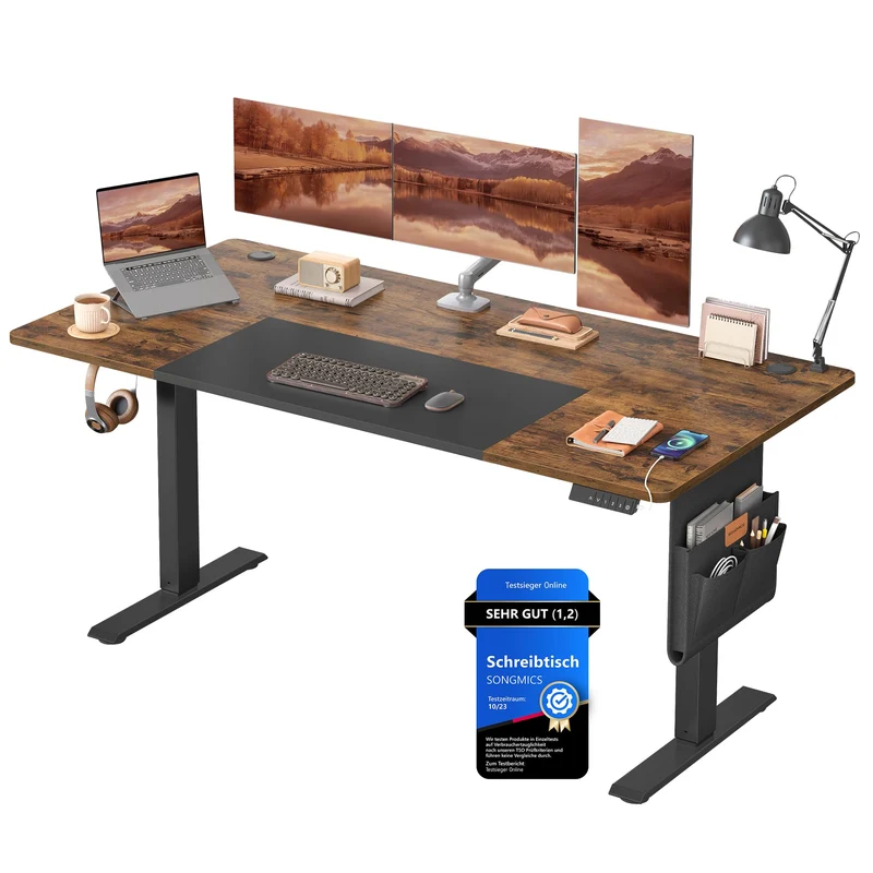 SONGMICS Elektrischer Höhenverstellbarer Schreibtisch – Holz & Stahl, Ergonomisch, Höhenverstellbarh