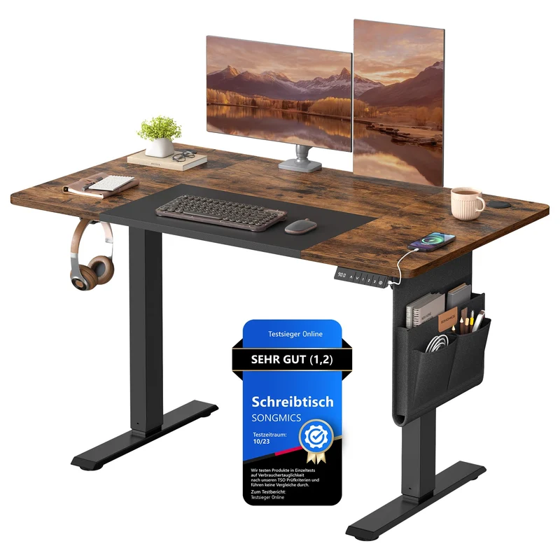 SONGMICS Elektrischer Höhenverstellbarer Schreibtisch – Holz & Stahl, Ergonomisch, Höhenverstellbarh