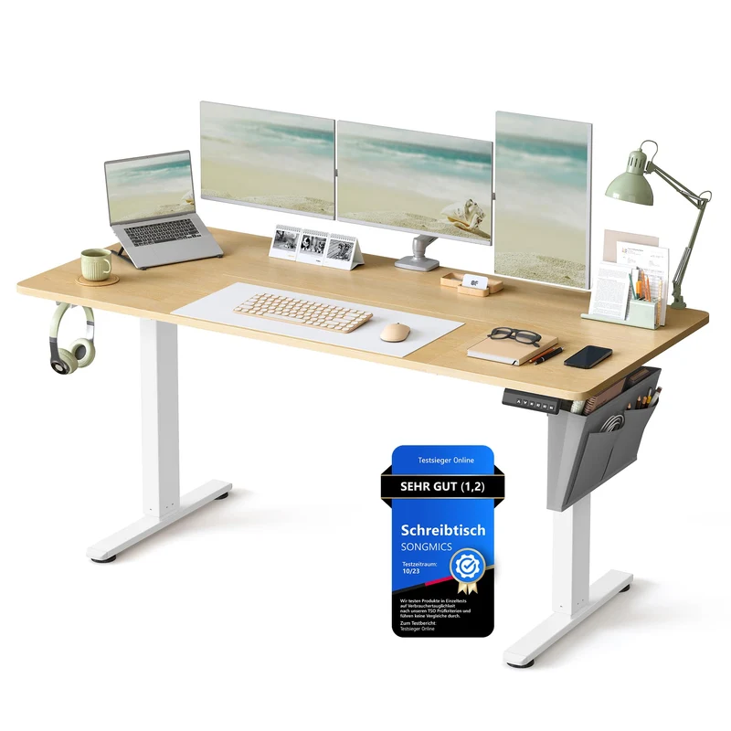 SONGMICS Elektrischer Höhenverstellbarer Schreibtisch – Holz & Stahl, Ergonomisch, Höhenverstellbarh