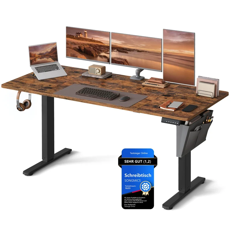 SONGMICS Elektrischer Höhenverstellbarer Schreibtisch – Holz & Stahl, Ergonomisch, Höhenverstellbarh