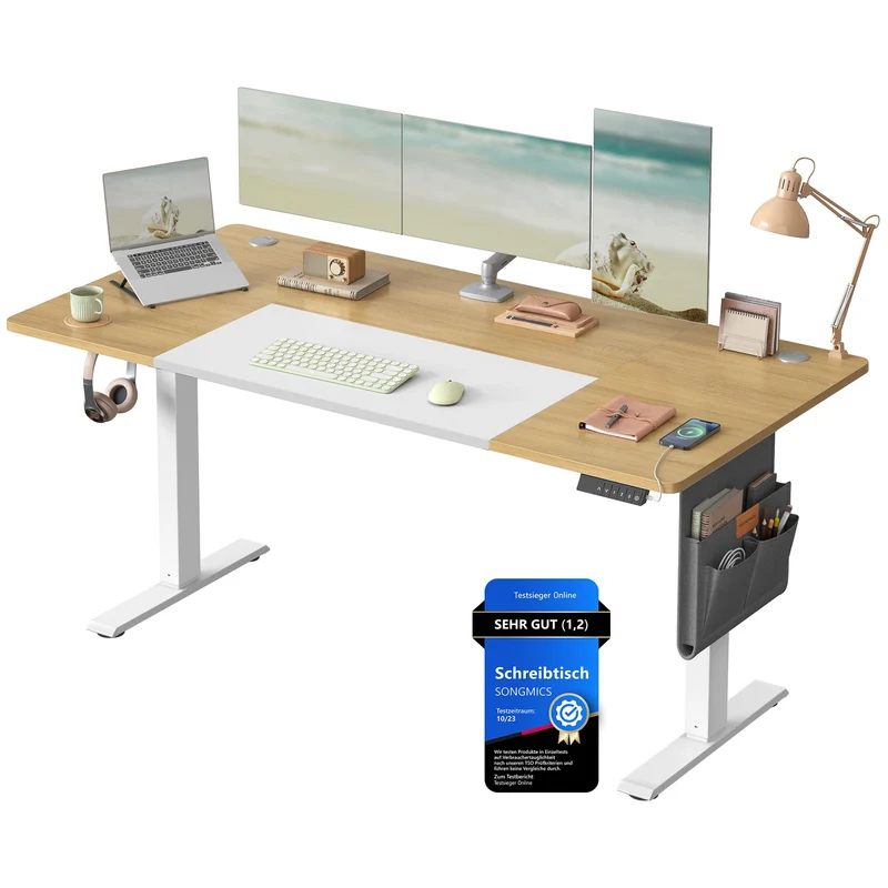 SONGMICS Elektrischer Höhenverstellbarer Schreibtisch – Holz & Stahl, Ergonomisch, Höhenverstellbarh