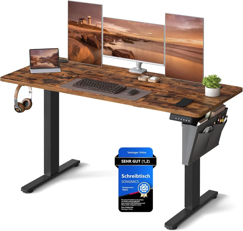 SONGMICS Elektrischer Höhenverstellbarer Schreibtisch – Holz & Stahl, Ergonomisch, Höhenverstellbarh