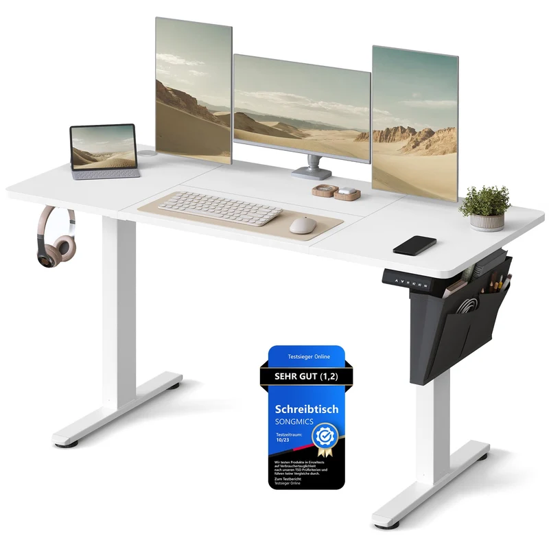 SONGMICS Elektrischer Höhenverstellbarer Schreibtisch – Holz & Stahl, Ergonomisch, Höhenverstellbarh