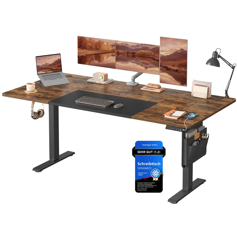 SONGMICS Elektrischer Höhenverstellbarer Schreibtisch – Holz & Stahl, Ergonomisch, Höhenverstellbarh