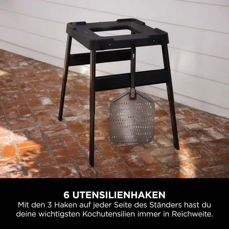 Ninja Woodfire Grillständer mit Beistelltisch – Verstellbarer Outdoor-Tisch für Elektrogrill & Pizzaofen, Schwarzh