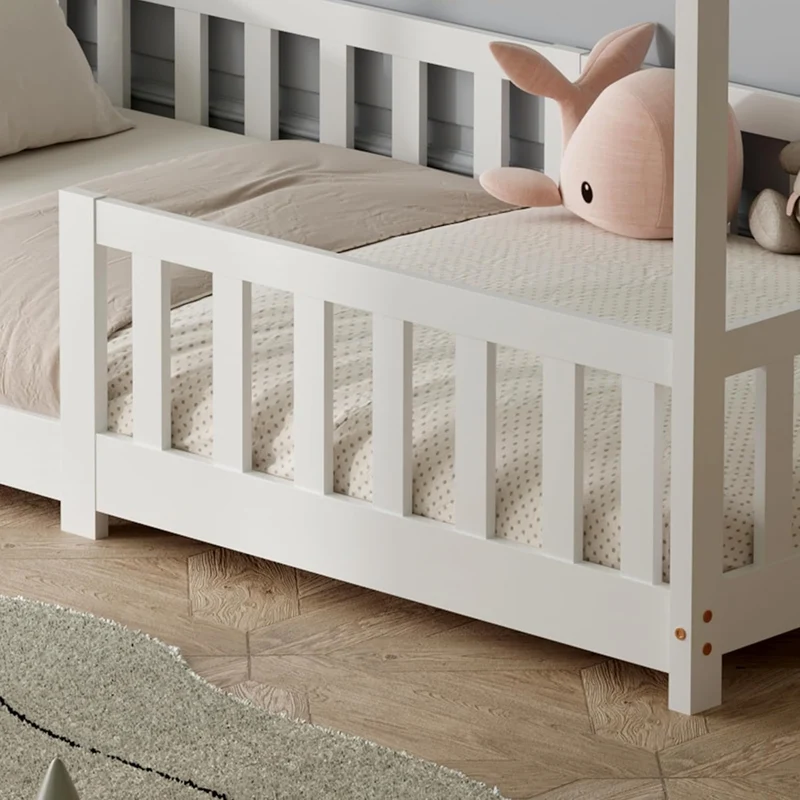 ecomi Montessori Hausbett Kinder aus Kiefernholz mit Rausfallschutz & Lattenrosth