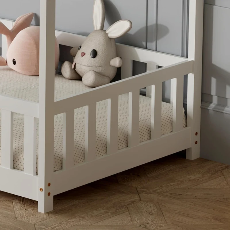 ecomi Montessori Hausbett Kinder aus Kiefernholz mit Rausfallschutz & Lattenrosth