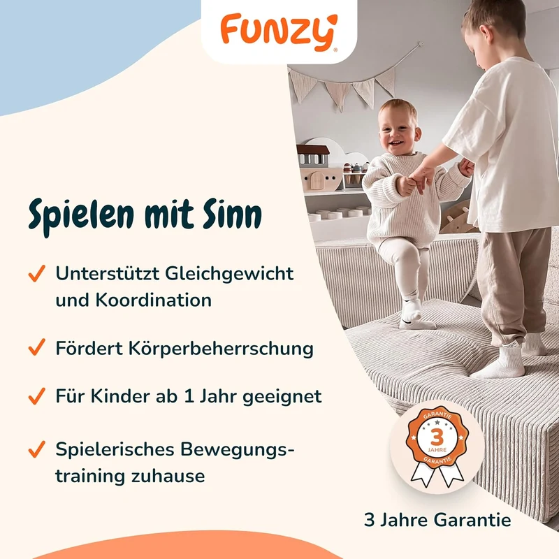 Funzy Hüpfpolster für Kinder 85x65x21 cm, Hüpfmatratze mit Taschenfederkern, Cord-Bezug Waschbar, Schadstofffrei, Motorik-Spielkissen, Cord Koala Grauh