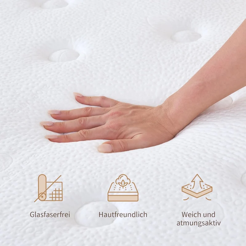 Hiepunos Taschenfederkernmatratze – 7-Zonen Hybridmatratze H4, orthopädisch, atmungsaktiv, 22 cmh