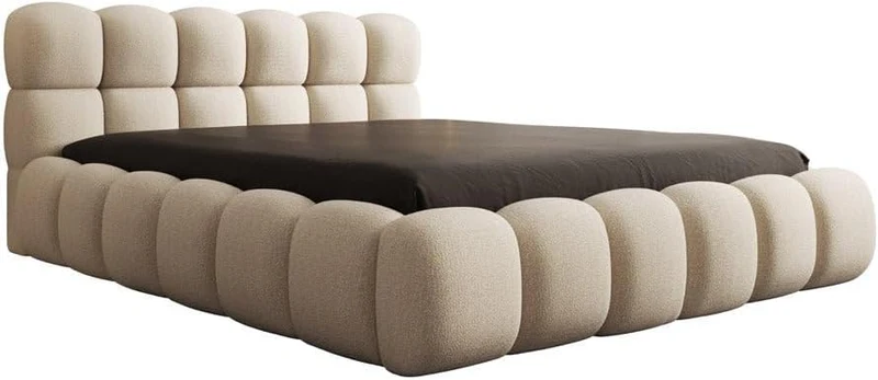 Luxusbetten24 Polsterbett Boston – Designerbett mit Stauraum, Bouclé-Bezug, modernes Bettgestellh