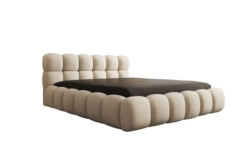 Luxusbetten24 Polsterbett Boston – Designerbett mit Stauraum, Bouclé-Bezug, modernes Bettgestellh
