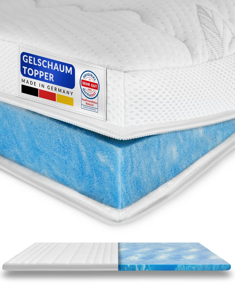 AM Qualitätsmatratzen Gelschaum-Topper – Memory-Schaum, Atmungsaktiv, Lyocell Bezug, Antirutschh