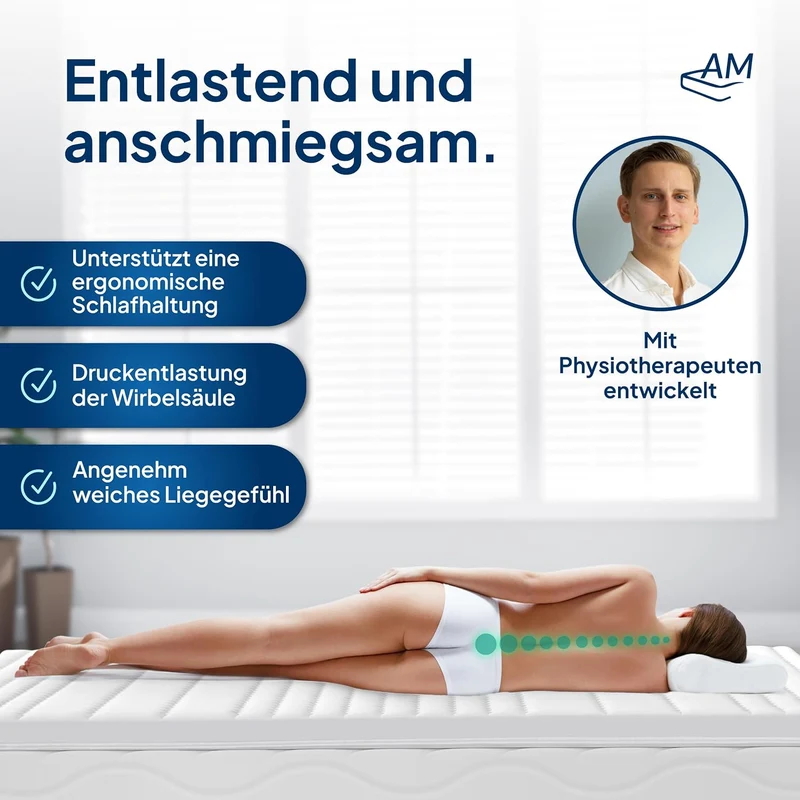 AM Qualitätsmatratzen Gelschaum-Topper – Memory-Schaum, Atmungsaktiv, Lyocell Bezug, Antirutschh