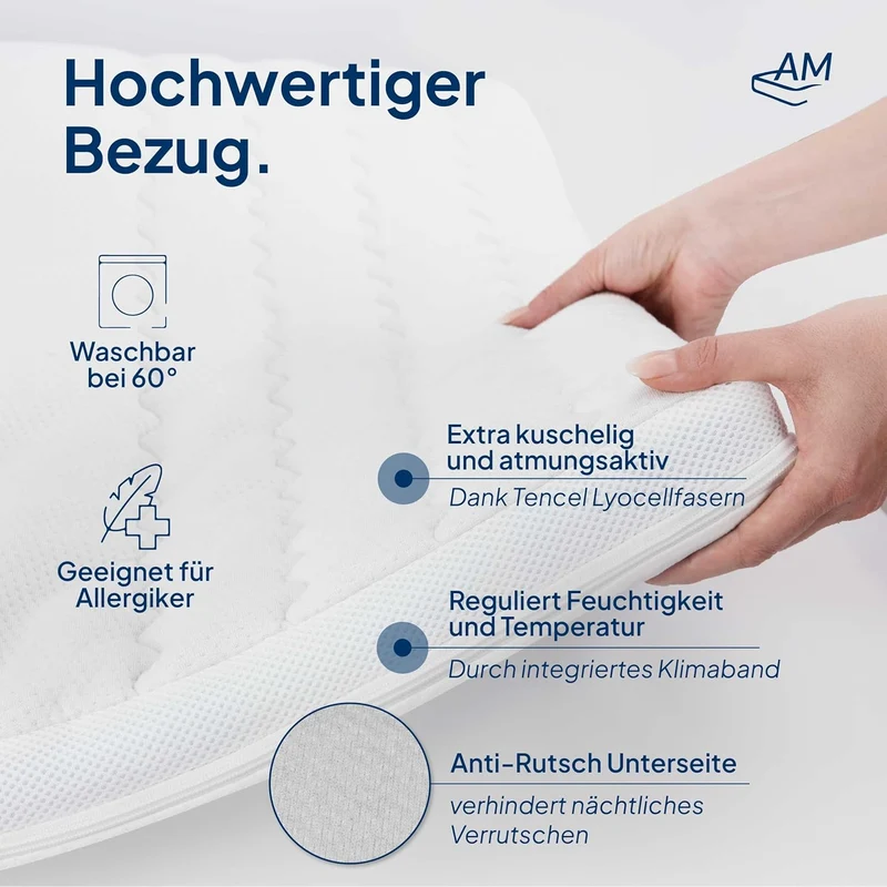 AM Qualitätsmatratzen Gelschaum-Topper – Memory-Schaum, Atmungsaktiv, Lyocell Bezug, Antirutschh