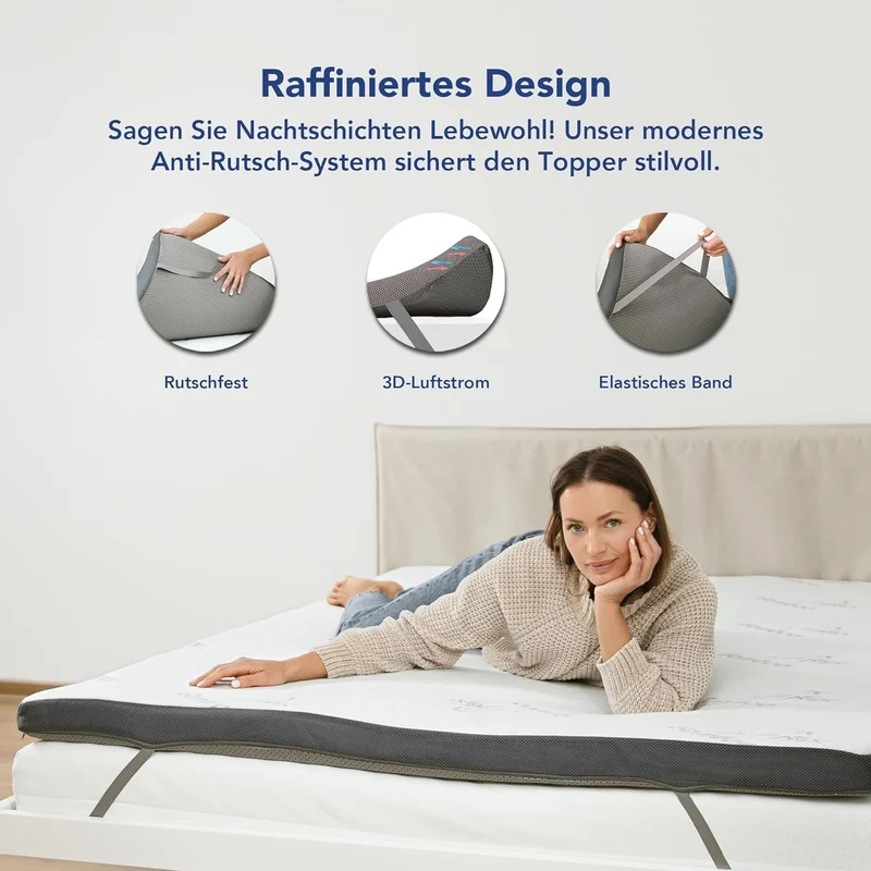 MKS Gel-Topper mit Memory-Schaum – 7 cm Matratzentopper, H2/H3, 3D-Luftstrom, Bambusbezugh