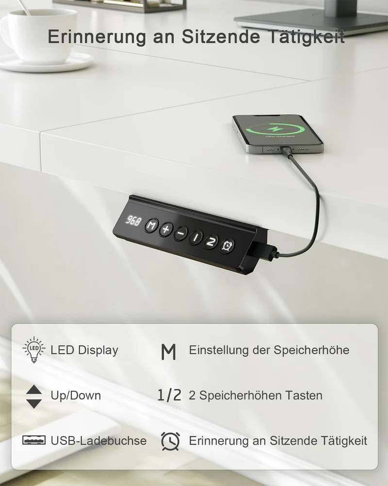 JUMMICO höhenverstellbarer Schreibtisch elektrisch – Steh-Sitz Tisch modernh