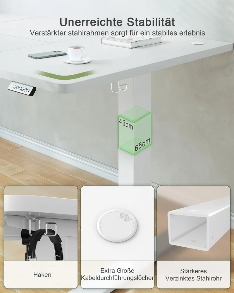 JUMMICO höhenverstellbarer Schreibtisch elektrisch – Steh-Sitz Tisch modernh