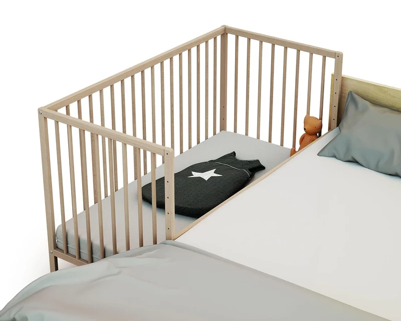 Webaby - Babybett Beistellbett Holz 60x120 cm Buche Natur LIO| Kinderbett Co-Sleeping babybett | Von Geburt an | Höhenverstellbar | Lattenrosth