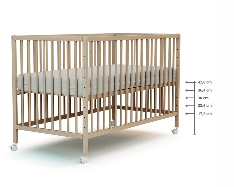 Webaby - Babybett Beistellbett Holz 60x120 cm Buche Natur LIO| Kinderbett Co-Sleeping babybett | Von Geburt an | Höhenverstellbar | Lattenrosth