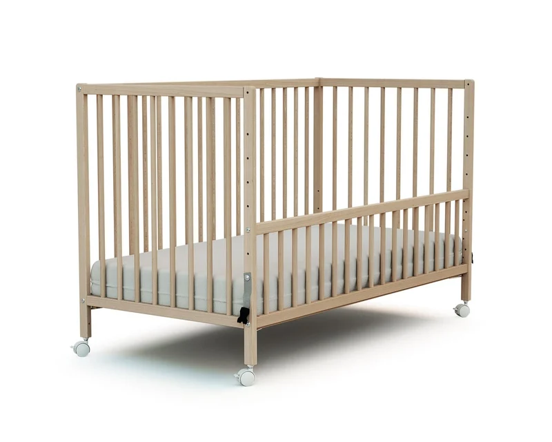 Webaby - Babybett Beistellbett Holz 60x120 cm Buche Natur LIO| Kinderbett Co-Sleeping babybett | Von Geburt an | Höhenverstellbar | Lattenrosth