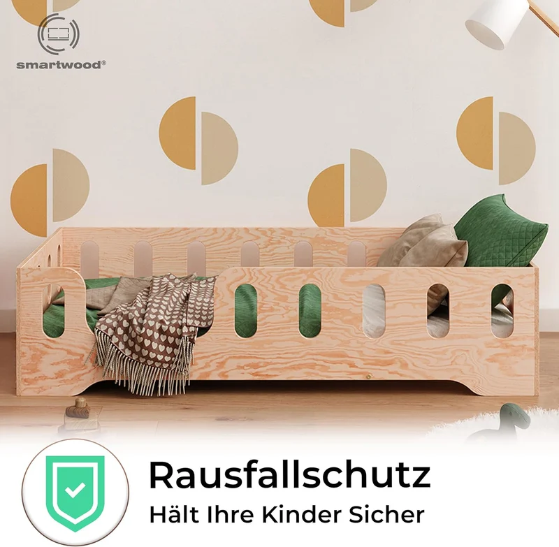 smartwood Bodenbett 70x140 Montessori Kinderbett aus Holz mit FSC-Zertifikat TILA 2L mit Rausfallschutz & Lattenrost bis 230kg belastbar - Einfache Montageh