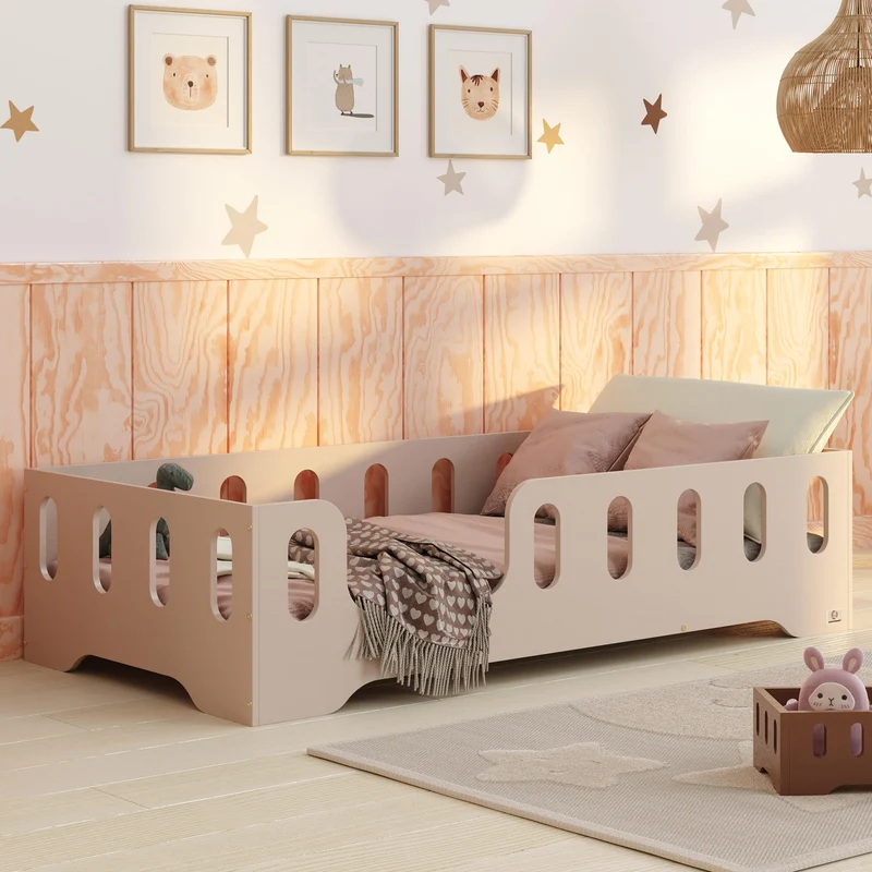 smartwood Bodenbett 70x140 Montessori Kinderbett aus Holz mit FSC-Zertifikat TILA 2L mit Rausfallschutz & Lattenrost bis 230kg belastbar - Einfache Montageh