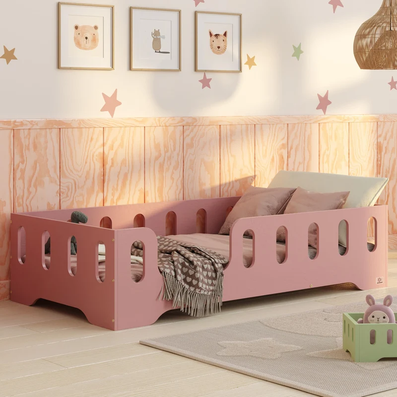 smartwood Bodenbett 70x140 Montessori Kinderbett aus Holz mit FSC-Zertifikat TILA 2L mit Rausfallschutz & Lattenrost bis 230kg belastbar - Einfache Montageh