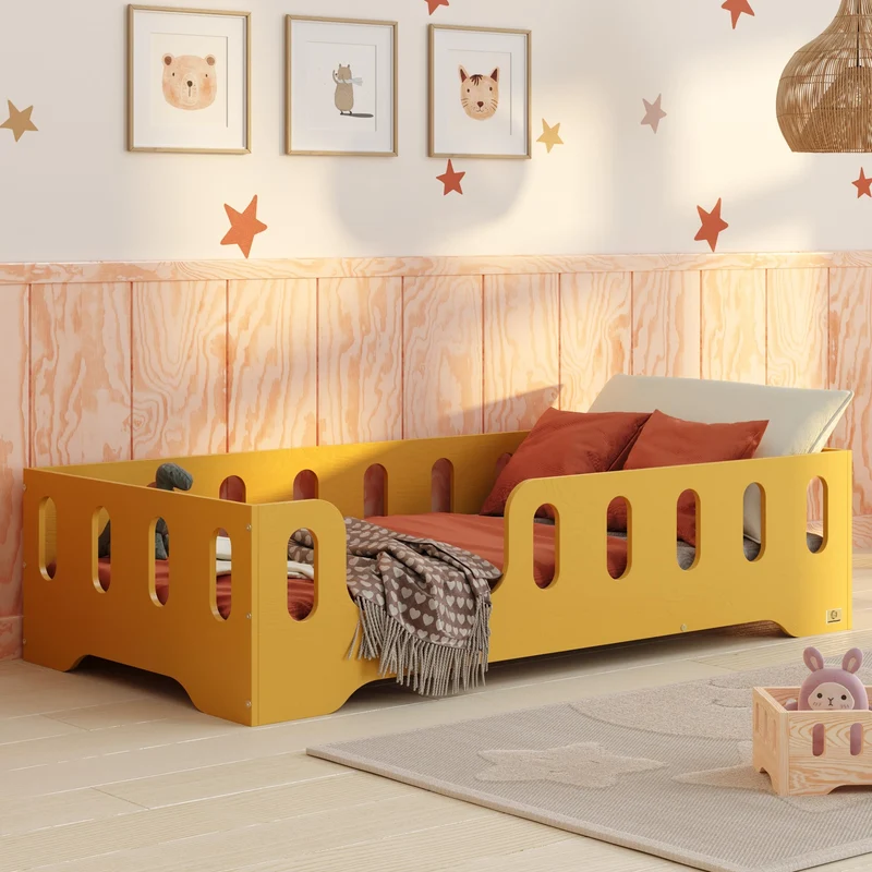 smartwood Bodenbett 70x140 Montessori Kinderbett aus Holz mit FSC-Zertifikat TILA 2L mit Rausfallschutz & Lattenrost bis 230kg belastbar - Einfache Montageh