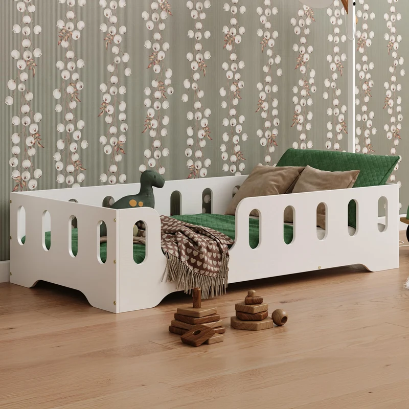 smartwood Bodenbett 70x140 Montessori Kinderbett aus Holz mit FSC-Zertifikat TILA 2L mit Rausfallschutz & Lattenrost bis 230kg belastbar - Einfache Montageh