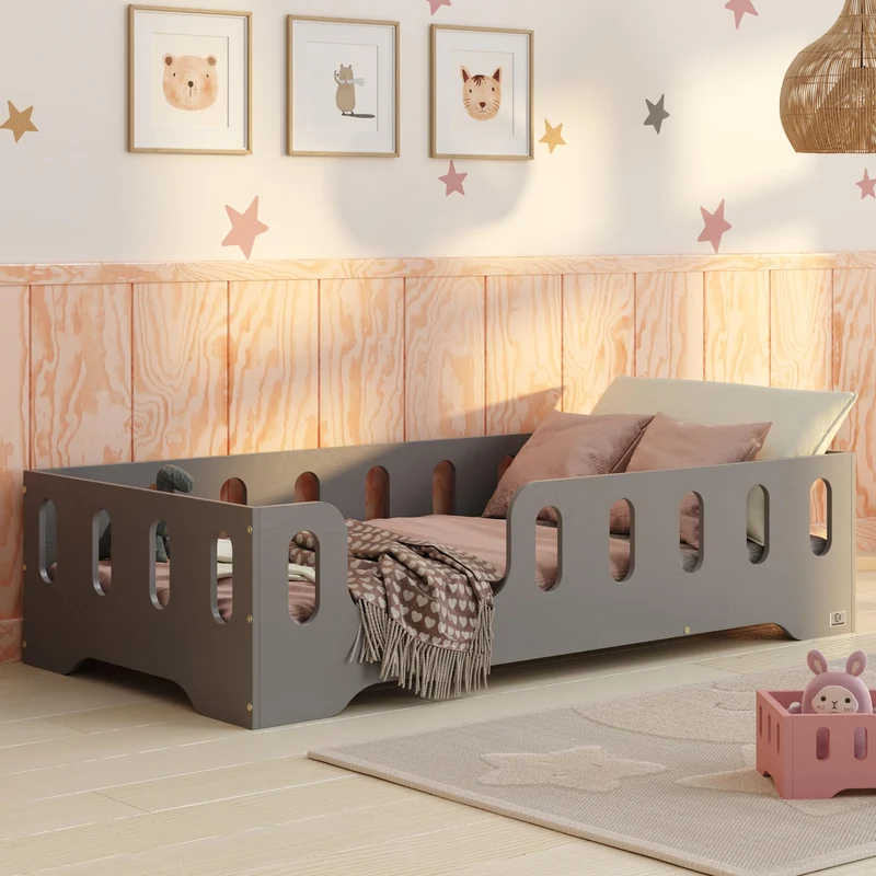 smartwood Bodenbett 70x140 Montessori Kinderbett aus Holz mit FSC-Zertifikat TILA 2L mit Rausfallschutz & Lattenrost bis 230kg belastbar - Einfache Montageh