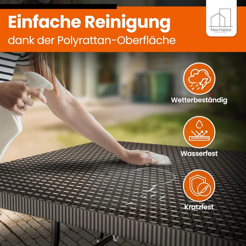 NewHabitat Bierzeltgarnitur 3er Set klappbar – Kunststoff Tisch 180 cm & 2 Bänke mit Tragegriff, Schwarzh