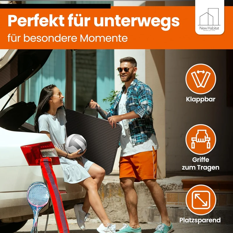 NewHabitat Bierzeltgarnitur 3er Set klappbar – Kunststoff Tisch 180 cm & 2 Bänke mit Tragegriff, Schwarzh