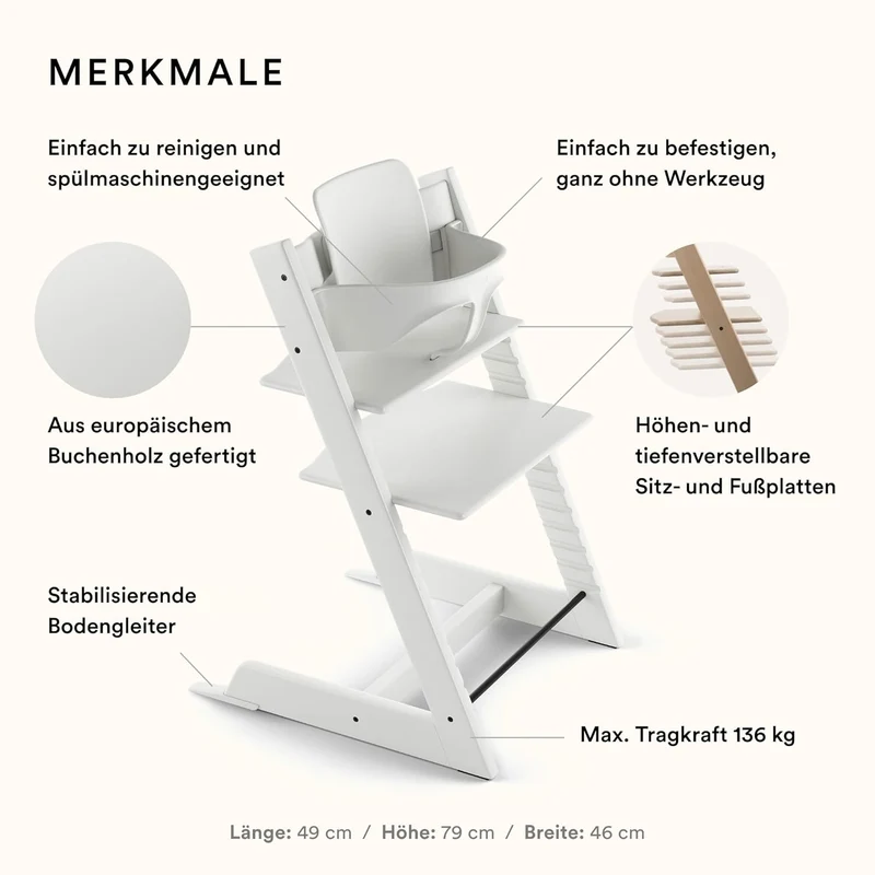 Stokke Tripp Trapp Hochstuhl – Mitwachsend, Verstellbar, Mit Baby Set, weißh