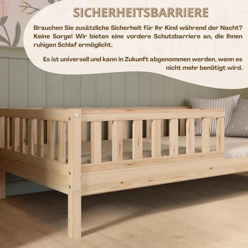 Crazy Pine Montessori Kinderbett – Mitwachsend, Holz, Rausfallschutzh