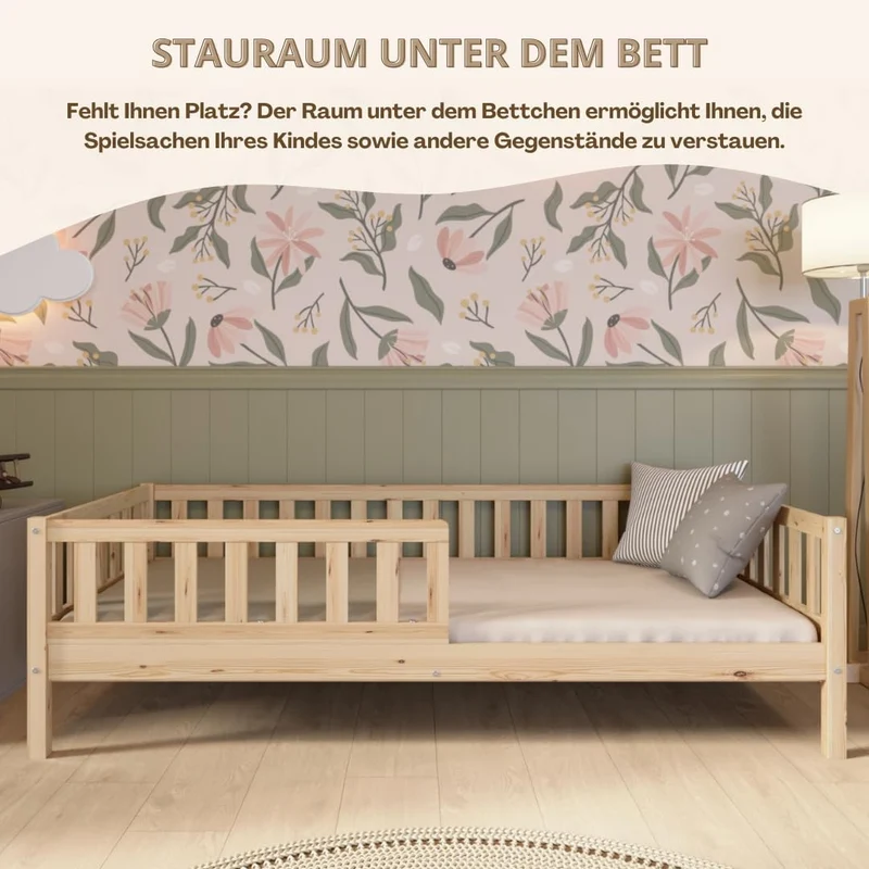 Crazy Pine Montessori Kinderbett – Mitwachsend, Holz, Rausfallschutzh