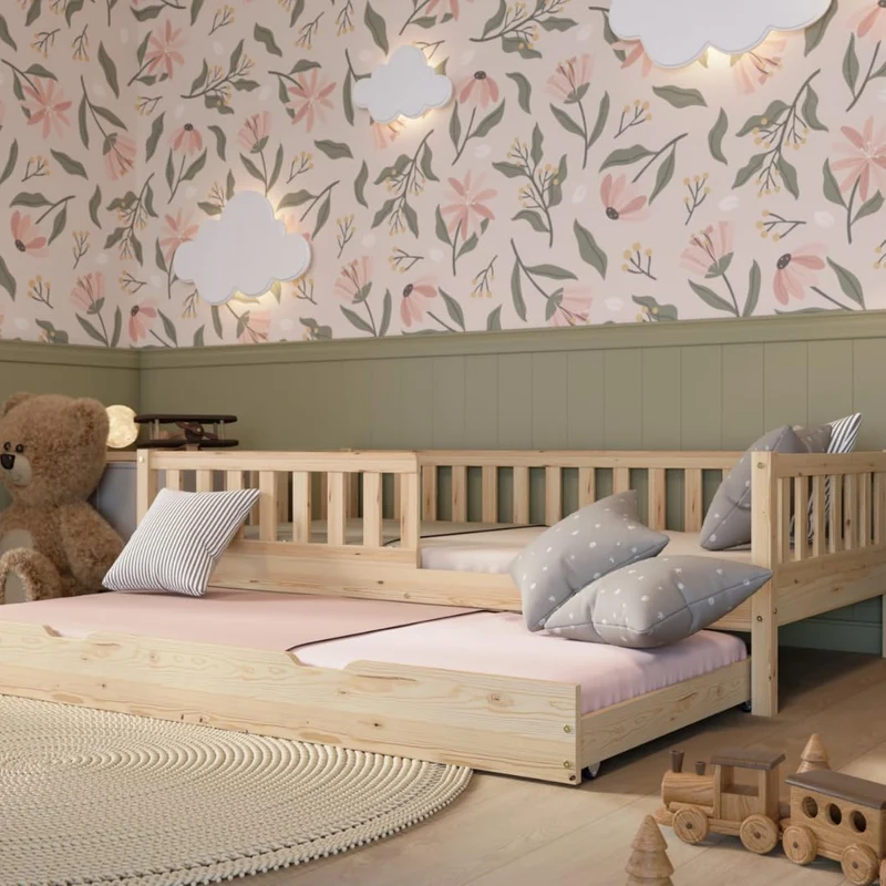 Crazy Pine Montessori Kinderbett – Mitwachsend, Holz, Rausfallschutzh